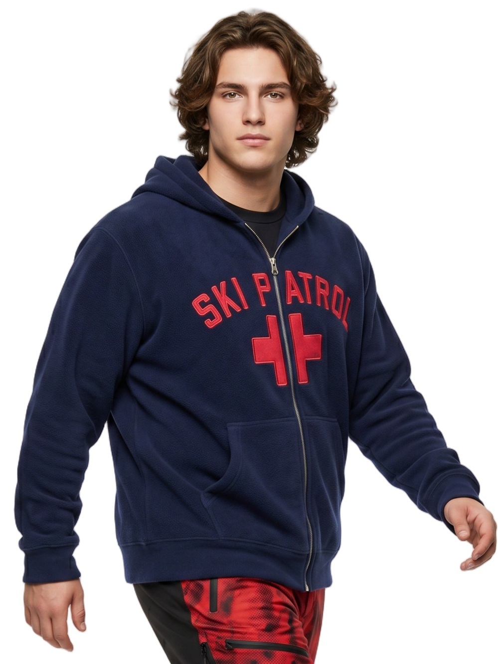Mens Steve Barry's Navy blue and Red Ski Patrol zip up hoodie sweater size XXL
